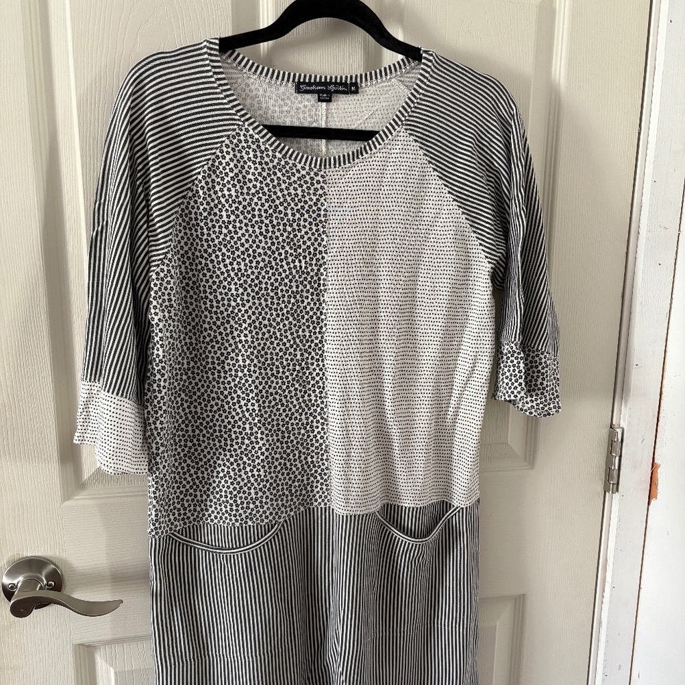 Gudrun Sjoden Black and White Mixed-Print Tunic Dress